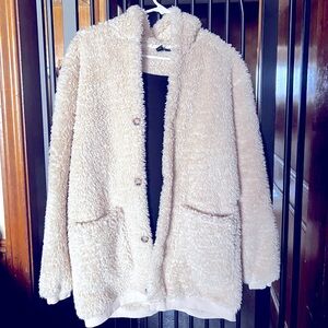 Volcom Fuzzy cream oversized swacket with buttons,BIG hood and BIG front pockets